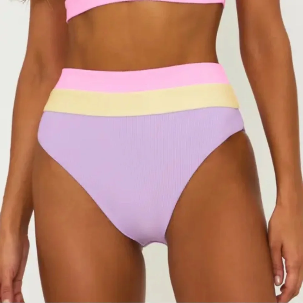 Beach Riot Heidi Ribbed Colorblock High Waisted Bikini Bottom